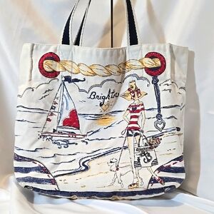 Brighton Nautical Canvas Tote Bag Wish Upon A Star Beach Striped Theme